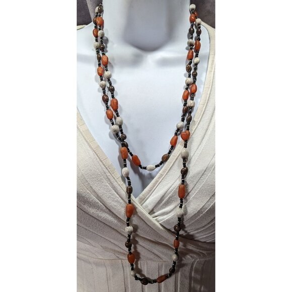 Vintage Hippie Bohemian Seed And Glass Beaded Necklace - Picture 2 of 5